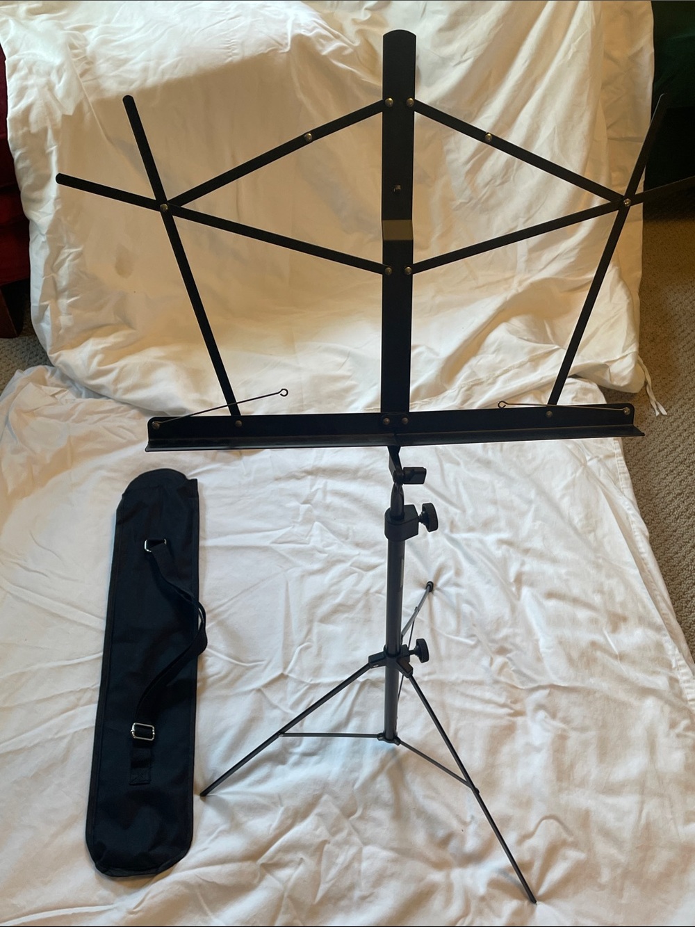Adjustable Black Foldable Sheet Music Stand with Carry Bag